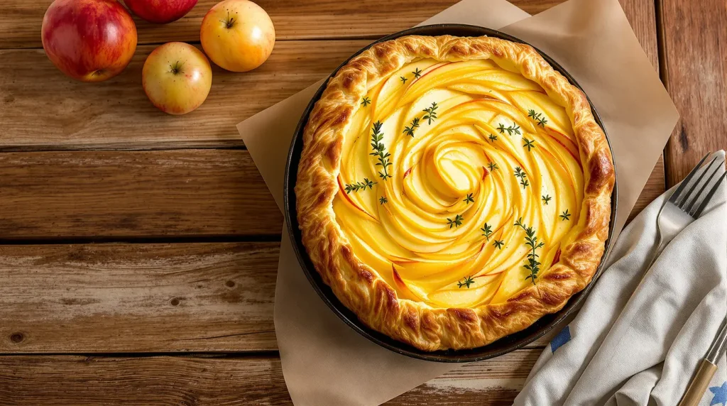 Cette herbe aromatique et ce fruit transforment une simple tarte fine au camembert en entrée irrésistible